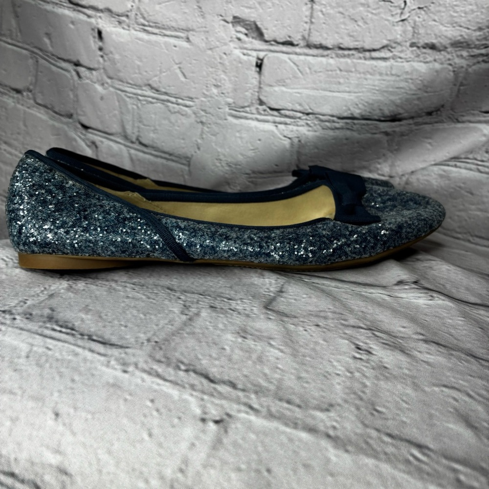 Lands' End Women’s Blue Sequin Glitter Ballet Flats w/Bow Round Toe Slip On Sz 7 - Picture 3 of 10